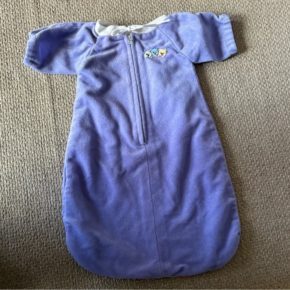Vintage Baby Doll Sleep Bag Pajamas Cat Kitten Embroidered Purple White